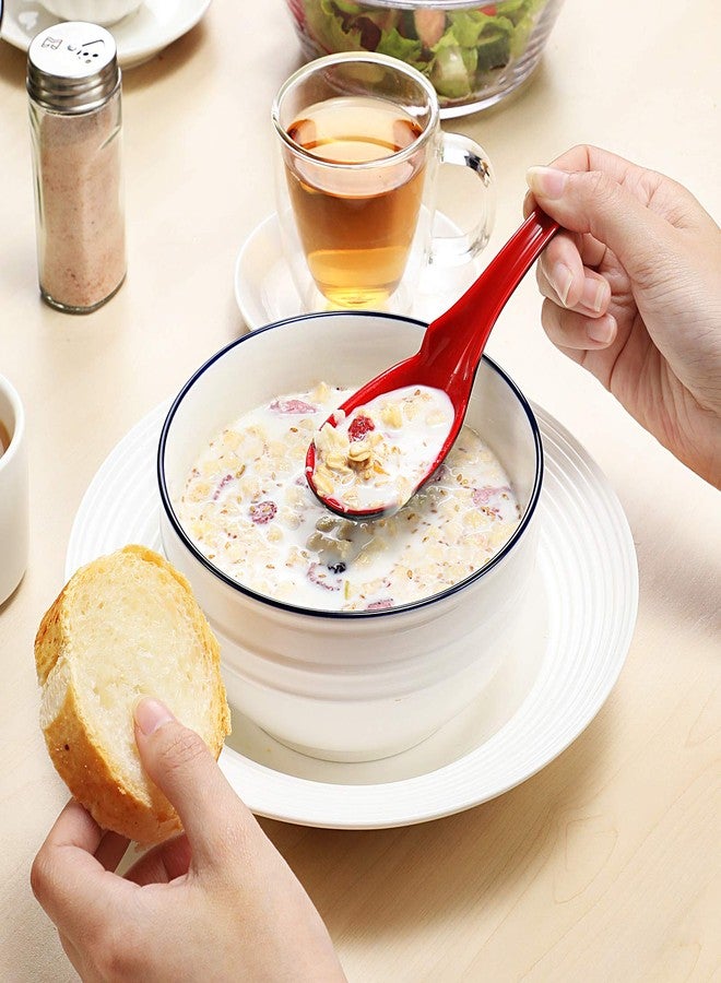 Hiware 12 PACK Asian Soup Spoons, Rice Spoons, Melamine Chinese Won Ton Soup Spoon For soba, pho, ramen, Noodle, Korean Style Large Spoon with Long Handle- Notch and Hook Style, Red ＆ Black - Image 5